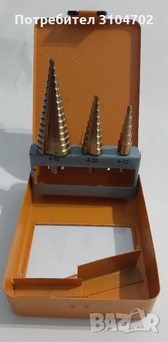 Стъпаловидни титаниеви свредла Tolsen 3бр. HSS Ti, метална кутия, снимка 6 - Други инструменти - 35046737