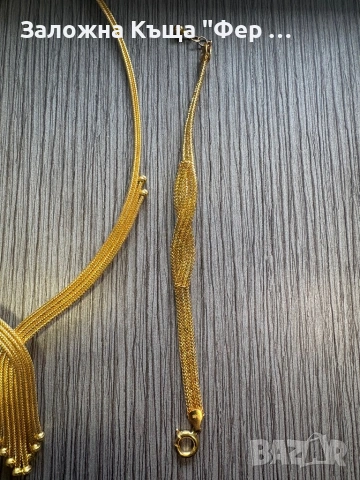 Златен комплект гривна и колие, снимка 2 - Бижутерийни комплекти - 53427988