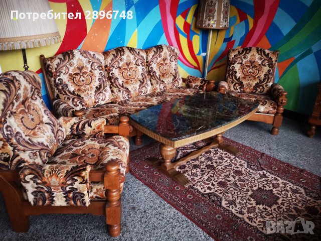 Диван тройка и два фотьойла от масивно дърво , снимка 4 - Дивани и мека мебел - 43645388