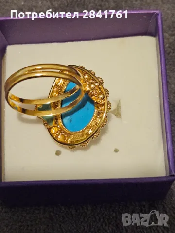 Златен пръстен 14К филигран с тюркоаз, снимка 5 - Пръстени - 48762704