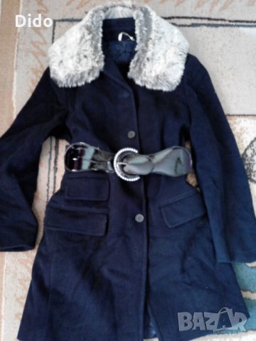 Черно палто с подарък яка, снимка 3 - Палта, манта - 26480624