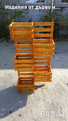 дървен цветарник декоративно пано за стена с щайги , снимка 2 - Пана - 49219108