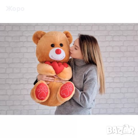 Плюшено кафяво мече с три сърца 65cm-46088, снимка 2 - Плюшени играчки - 44085489