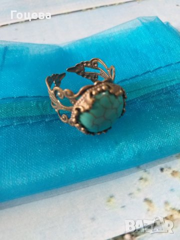  Разкошен пръстен с Тюркоаз и прекрасни орнаменти в цвят Античен бронз , снимка 4 - Пръстени - 33671809