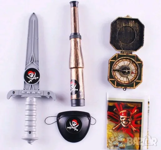Пиратски сет компас далекоглед око сабя карта пиратско парти костюм облекло пират играчки аксесоари