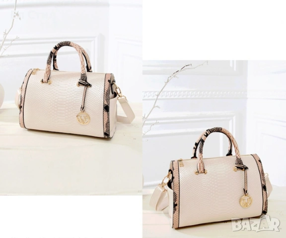 Дамска чанта с декорация от бяла змийска кожа., снимка 5 - Чанти - 53309907