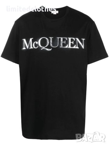 ALEXANDER McQUEEN Black Metallic Silver Logo Print Oversized Мъжка Тениска size L и XL, снимка 2 - Тениски - 40704302