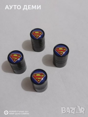 Качественни черни капачки за вентили винтили с емблеми на Супермен Supermen