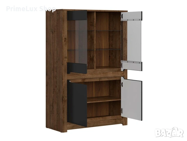 Витрина RUSO REG2W2D корпус дъб април/фронт черно мат , снимка 3 - Секции и витрини - 53091872