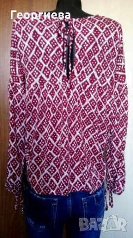 Красива блуза в бяло и малиново🌹👚M/L,L,XL🌹👚 арт.314, снимка 5 - Блузи с дълъг ръкав и пуловери - 27735316