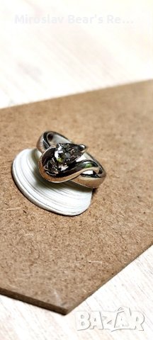 Сребърен пръстен с два броя циркони , размер на халката 18мм , снимка 6 - Пръстени - 43011170