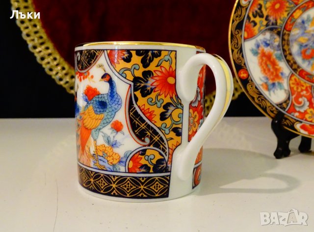 Чаша с чиния японски порцелан Eiwa Kinsei,злато,пауни. , снимка 5 - Антикварни и старинни предмети - 37925311