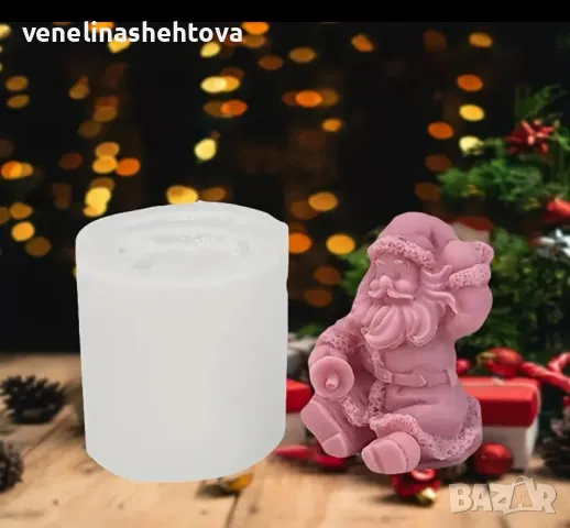 3D Силиконов молд форма Седнал дядо Коледа за свещи сапун гипс , снимка 2 - Форми - 47833452