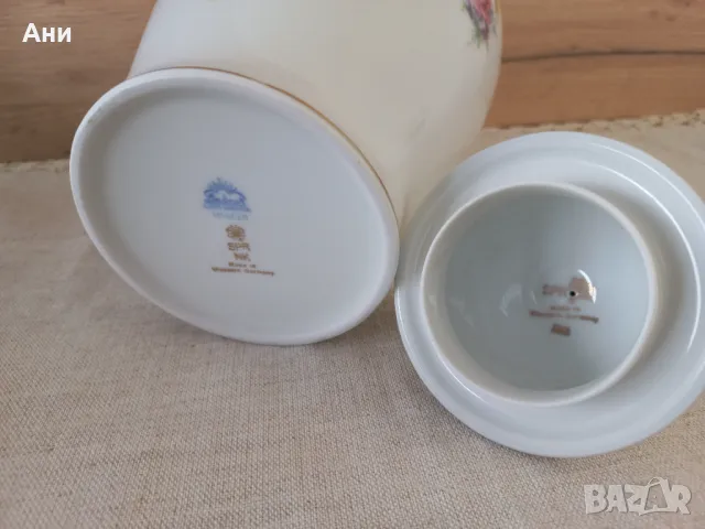 Немска порцеланова ваза с капак Lindner, снимка 4 - Вази - 49396274