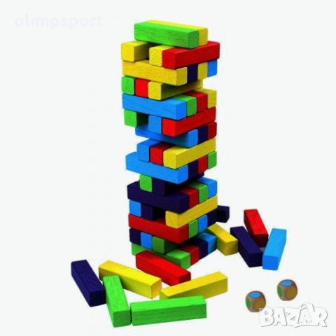 Дженгадайска кула 48 елемента, С цветни блокчета (270754) Дженга - дървена забавна игра с цветни бло