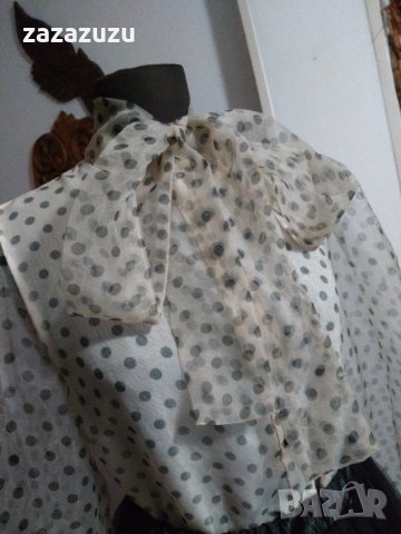 ZARA официална дамска блуза цвят пудра  на черни точки от шифон, снимка 4 - Корсети, бюстиета, топове - 35443658