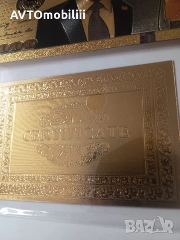 Позлатена с 24 карата злато релефна банкнота 100 долара с Доналд Тръмп, снимка 7 - Нумизматика и бонистика - 51375392