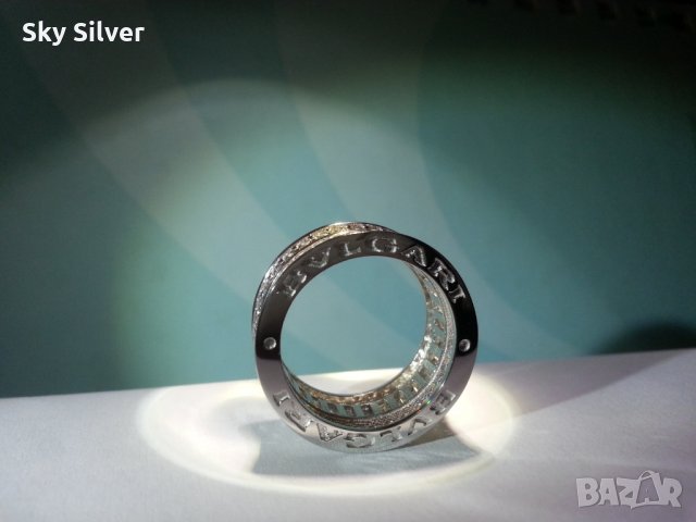 Сребърен пръстен с багети, модел на BVLGARI, снимка 2 - Пръстени - 28044949