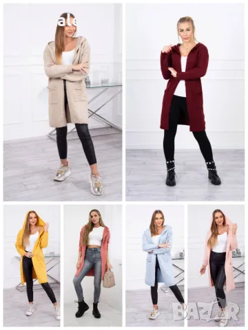 Дамска изчистена жилетка с качулка и джобове, 10цвята 