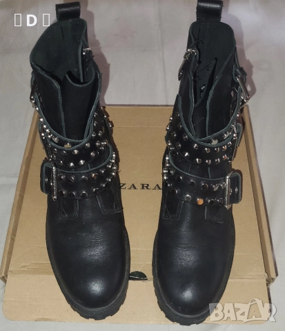 ZARA кубинки от естествена кожа с кабзи  38, снимка 4 - Дамски боти - 52636263