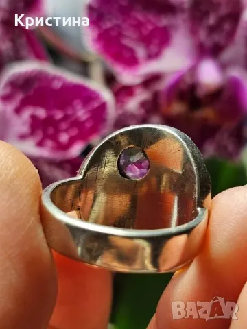 Красив сребърен пръстен с Аметист , снимка 5 - Пръстени - 49040929