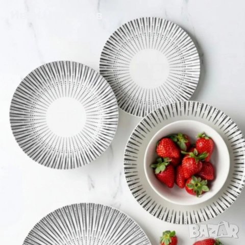 Комплект чинии 24 части с геометричен дизайн – Елегантност за всяка трапеза, снимка 2 - Сервизи - 53289257