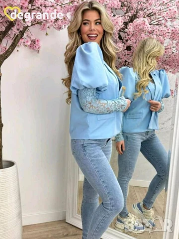 Дамско сако с плетени ръкави, снимка 2 - Сака - 50820512