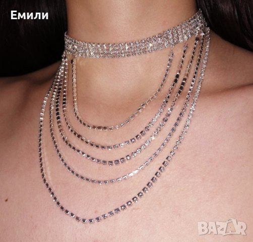 Чокър с кристали в сребрист цвят, снимка 2 - Колиета, медальони, синджири - 44087051