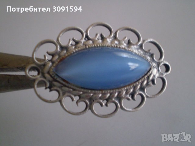 брошка филигран със сребърно покритие И СИНЬО СТЪКЛО, снимка 7 - Антикварни и старинни предмети - 35383790