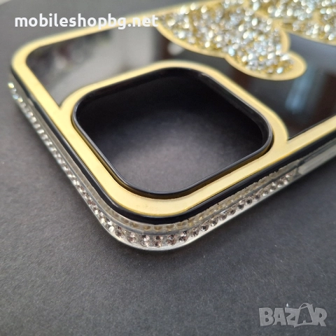 iPhone 14 Pro /iPhone 13 Pro кейс мече с камъчета златист, снимка 5 - Калъфи, кейсове - 52036560