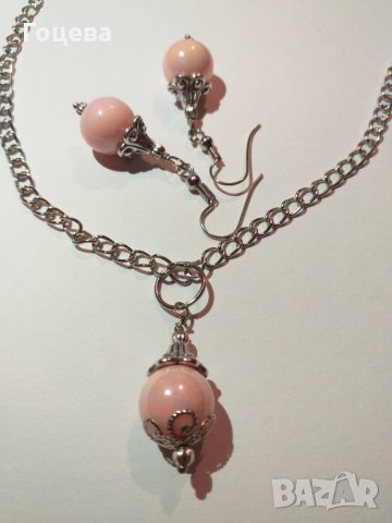 Изящен подаръчен комплект бижута с розови перли !, снимка 6 - Бижутерийни комплекти - 27420300