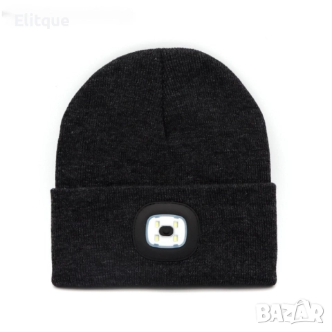 Плетена шапка със светещ челник по средата от LED светлини, снимка 6 - Шапки - 52778358