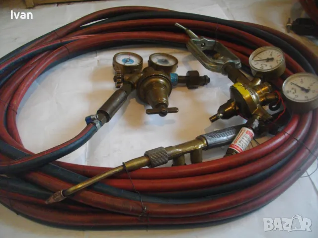 ШВЕЙЦАРСКИ ОКСИЖЕН ОКСИЖЕННА АЦЕТИЛЕНОВА ГОРЕЛКА GLOOR Made in SWITZERLAND С МАРКУЧИ 10м и ВЕНТИЛИ, снимка 2 - Други инструменти - 48090081