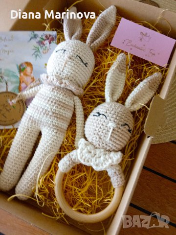 Зайчета ръчна изработка, плетени зайчета, играчка за бебе, неутрален цвят зайче, снимка 7 - Други - 40227550