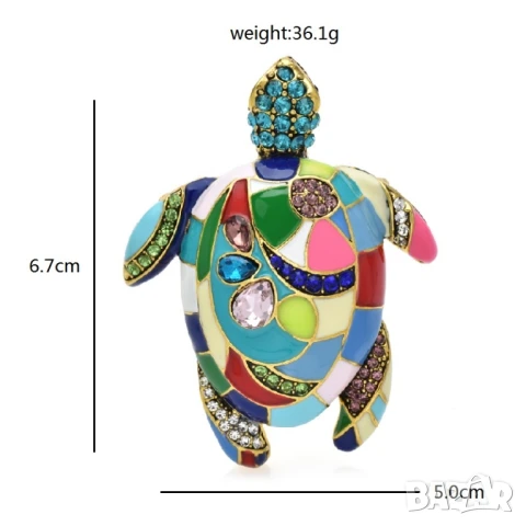 Елегантна брошка костенурка с цветни кристали и емайл, снимка 2 - Други - 51266221