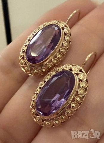 Руски златни обеци с александрит, снимка 4 - Обеци - 52549966