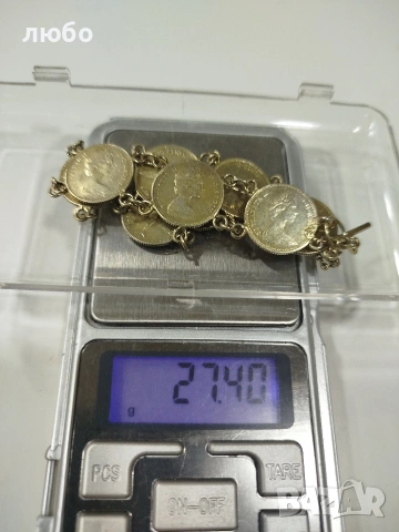 Сребърна Гривна От  Монети 0,800 Във Златно Покритие , снимка 11 - Гривни - 53507654