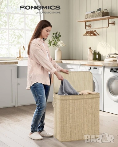 Кош за пране 130L SONGMICS, бамбук, 2 разделения , снимка 2 - Други стоки за дома - 53416050