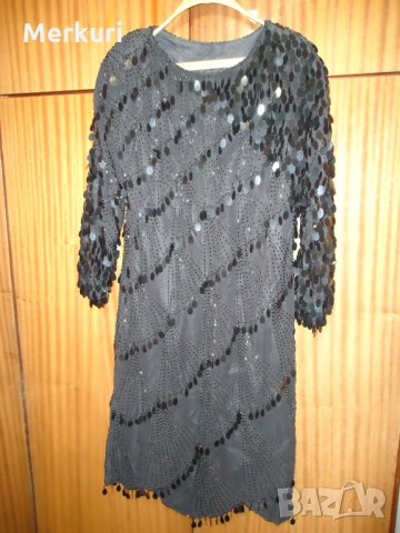 Дамска елегантна черна рокля с пайети