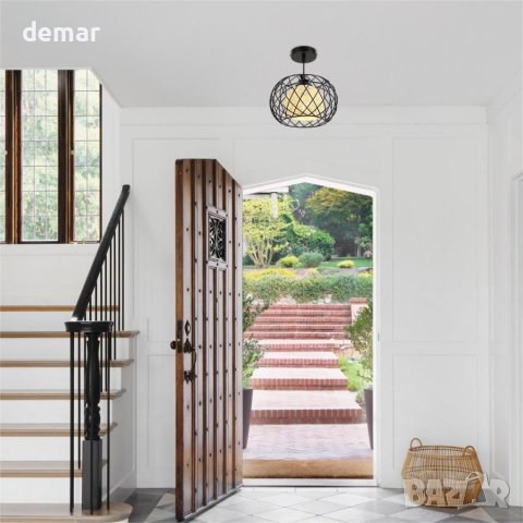 FORCOSO Пендел Черен ø24, с абажур от метал и ратан, Е27, снимка 8 - Лампи за таван - 43107497