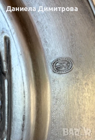 Масивна калаена чиния за окачване с картоиграчи в кръчма, снимка 4 - Антикварни и старинни предмети - 51338383