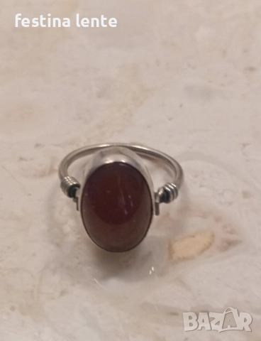Сребърен винтидж пръстен с карнеол, снимка 2 - Пръстени - 52388805