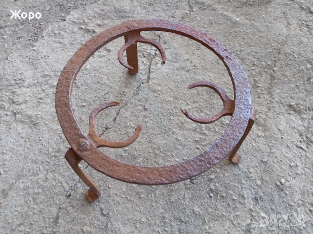 Стар кован сажек, ковано желязо, примитив пиростия за меден съд, снимка 2 - Антикварни и старинни предмети - 52432294