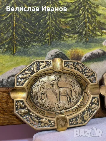 Два броя стари месингови пепелници с ловен мотив.Здрави без забележки., снимка 3 - Антикварни и старинни предмети - 48454529