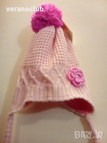 Детска плетена шапка Розова, снимка 2 - Шапки, шалове и ръкавици - 27860376