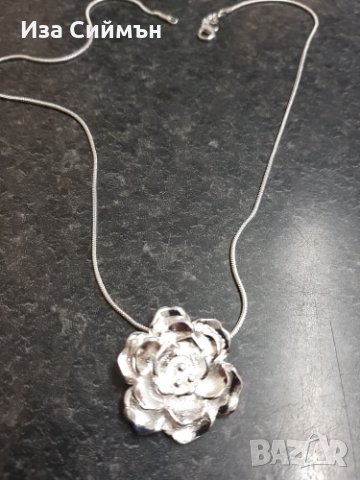 Сребърно колие с роза, снимка 4 - Колиета, медальони, синджири - 32807104