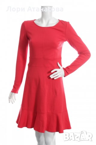 Елегантен разкроен модел рокля с дълъг ръкав в червено Есмара-закопчаване с цип на гърбар,95% памук