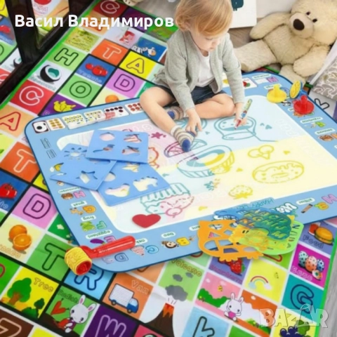 Комплект „Играй и Твори“ – Двулицево топлоизолиращо детско килимче + магическа водна подложка Aqua