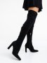 № 40 и 41 дамски високи ботуши чизми от имитация на велур и с висок ток в черен цвят