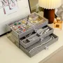 Голяма кутия за бижута с 3 чекмеджета с кадифена подплата Бежова Сива, снимка 2
